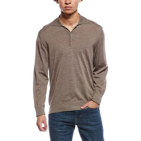 Eton MensFine Knit Wool Polo Shirt Brown